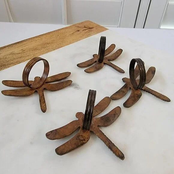 Four Dragonfly Napkin Ring Holders - Bronze Colored - Art Nouveau Style - Picture 4 of 7